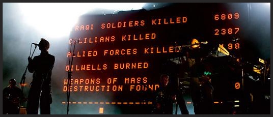Still probably the most visually spectacular Massive Attack live show to date, the 100th Window tour heavily emphasized (by means of the huge L.E.D screen) the turbulent political climate in 2003 and the band's distaste for the US-UK endorsed invasion of Iraq. Watch a highlight reel of the tour on YouTube.