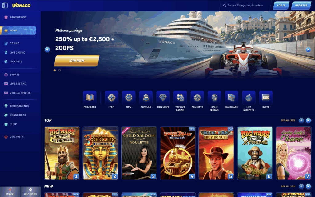 Wonaco Casino Interface and User Experience Banner