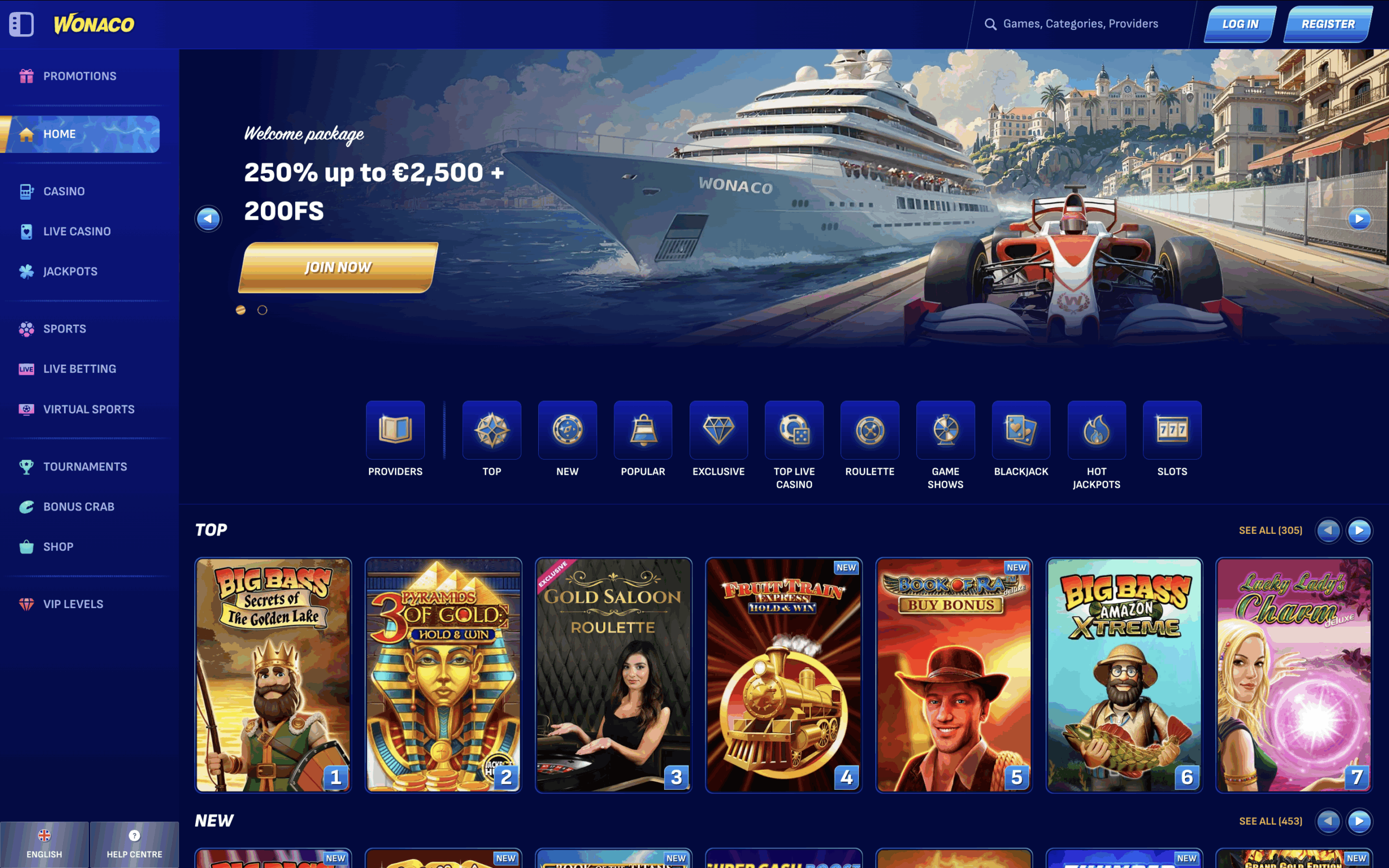 Wonaco Casino Interface and User Experience Banner