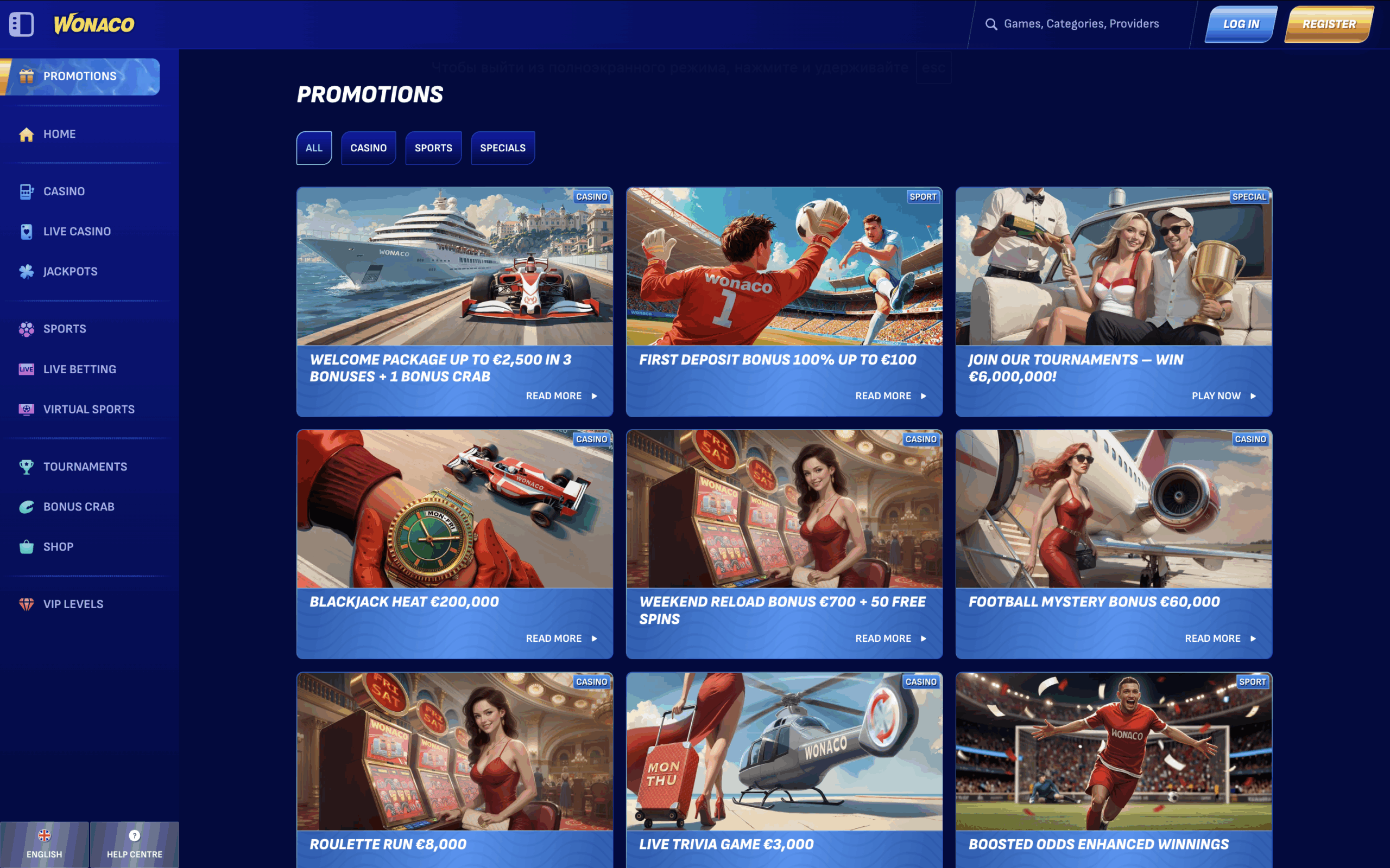 Wonaco Casino Bonuses Banner