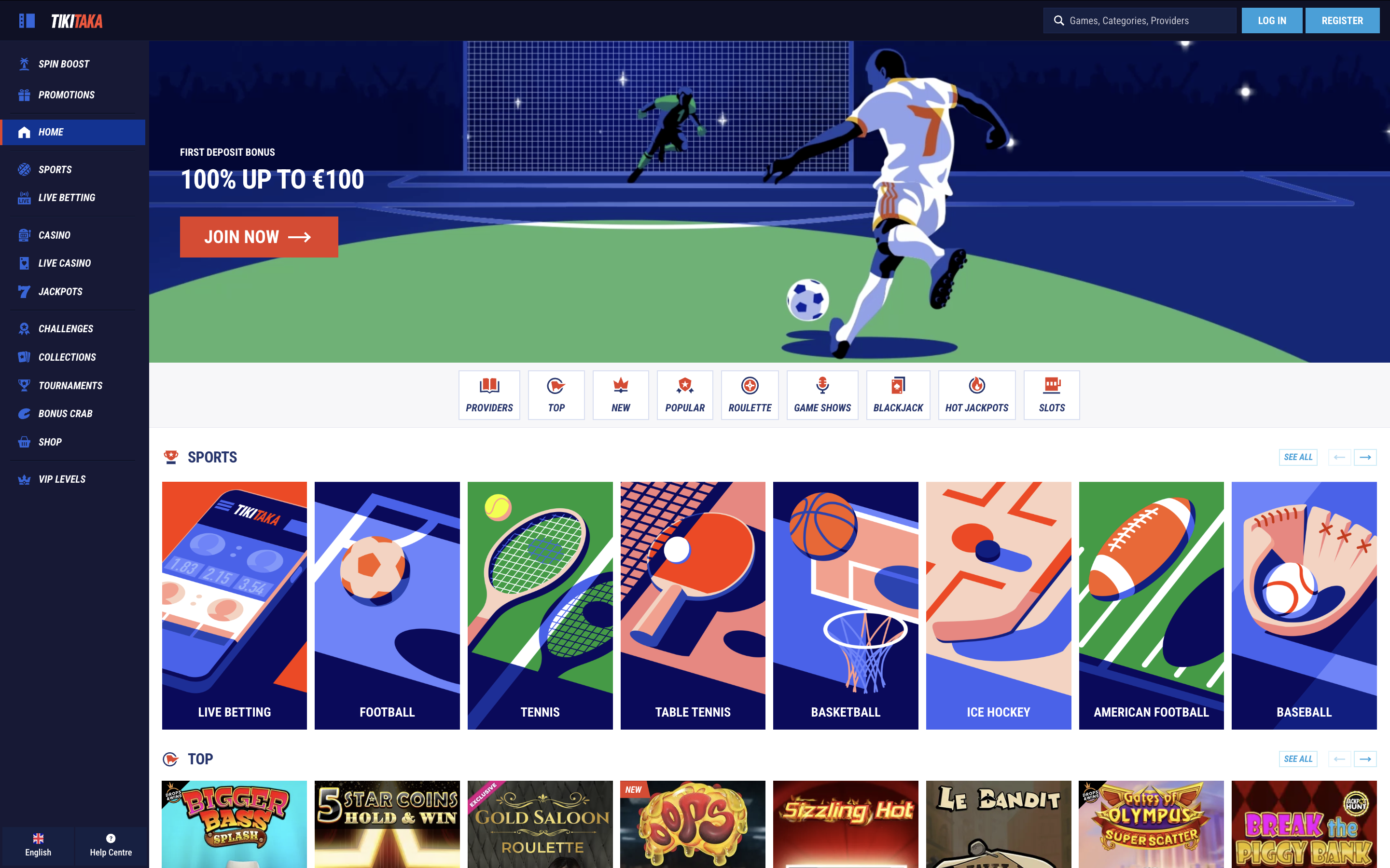 TikiTaka Casino Interface and User Experience Banner