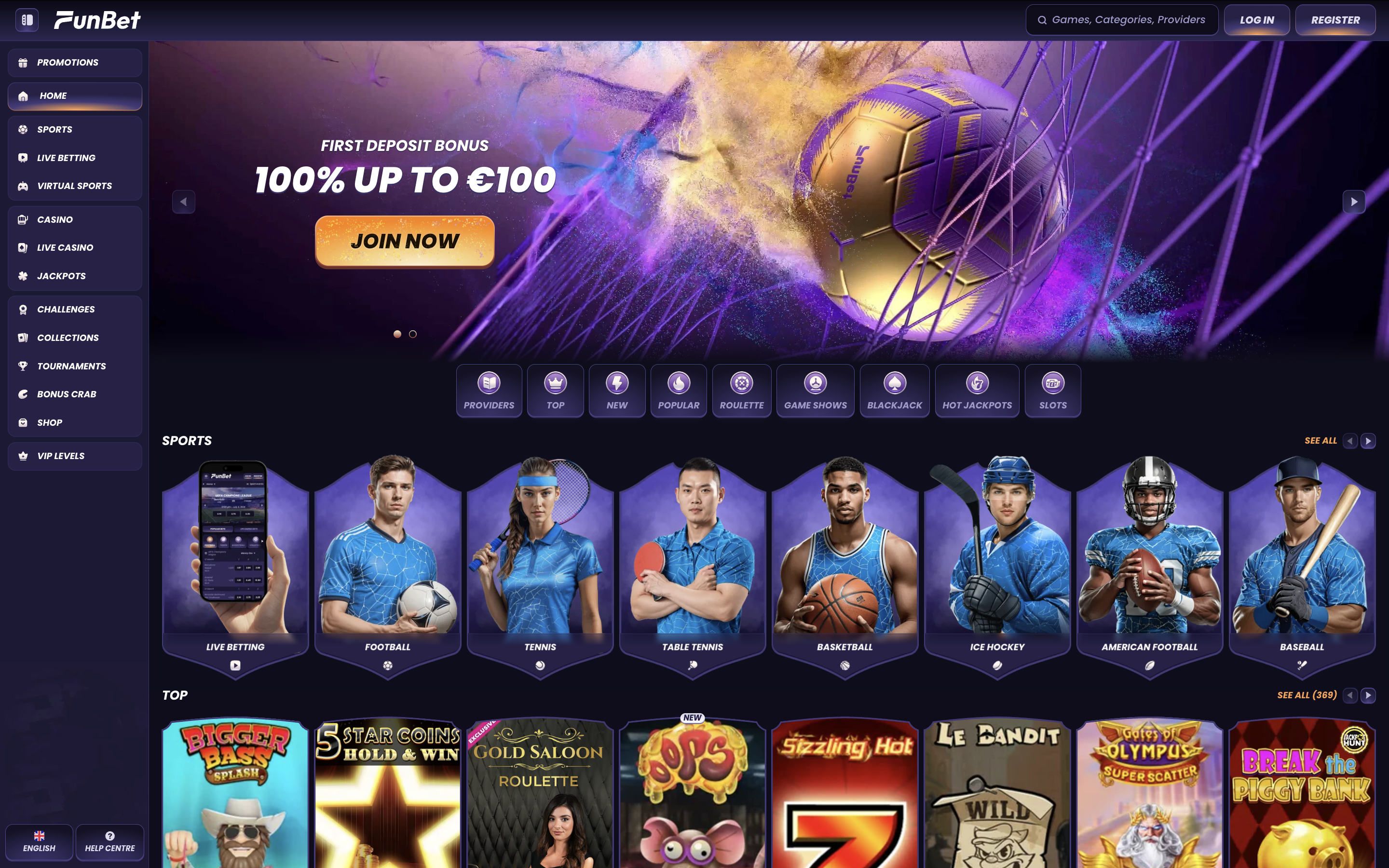 Funbet Casino Interface and User Experience Banner