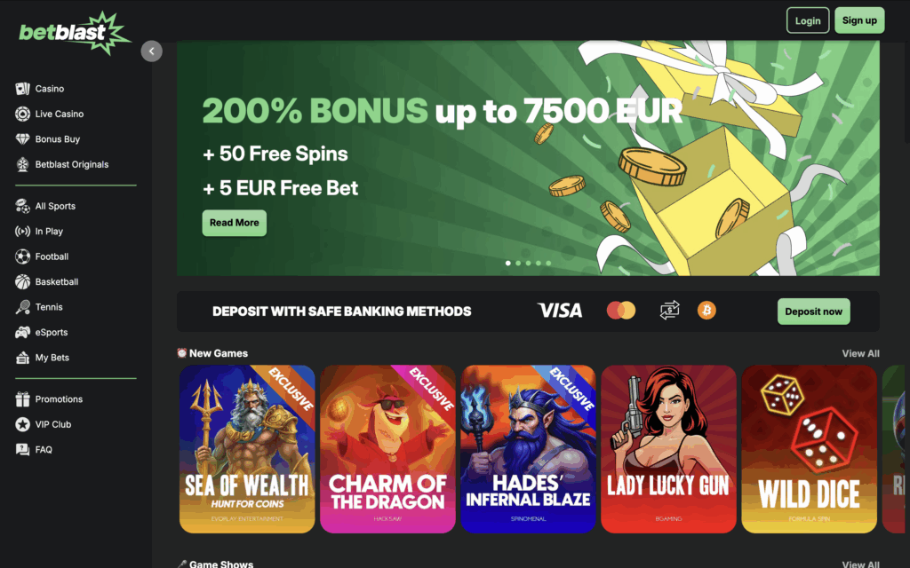 Betblast Casino Interface and User Experience Banner