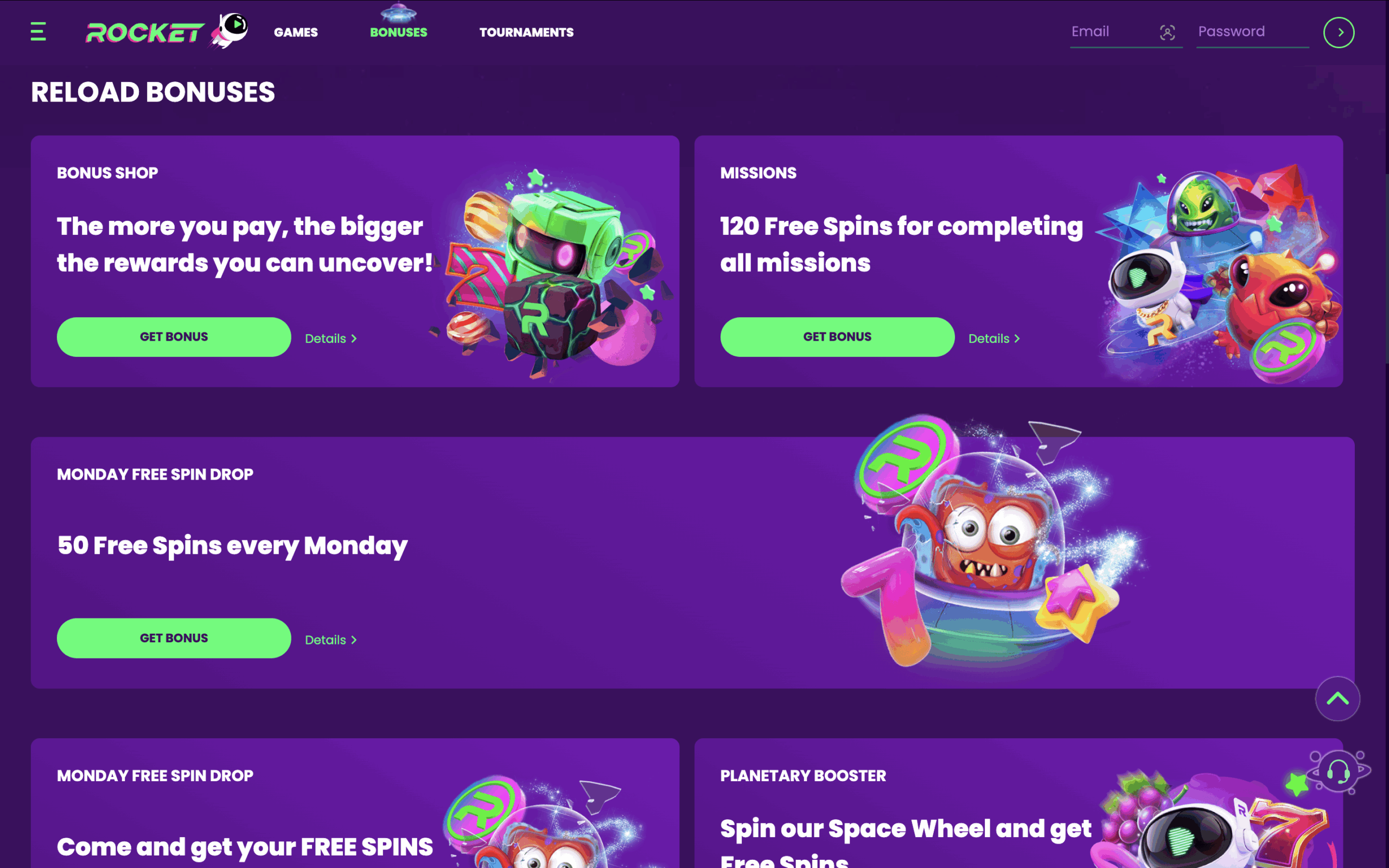 Rocket Casino Bonuses Banner