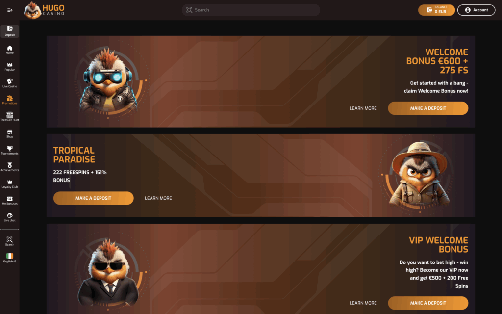 Hugo Casino Bonuses Banner
