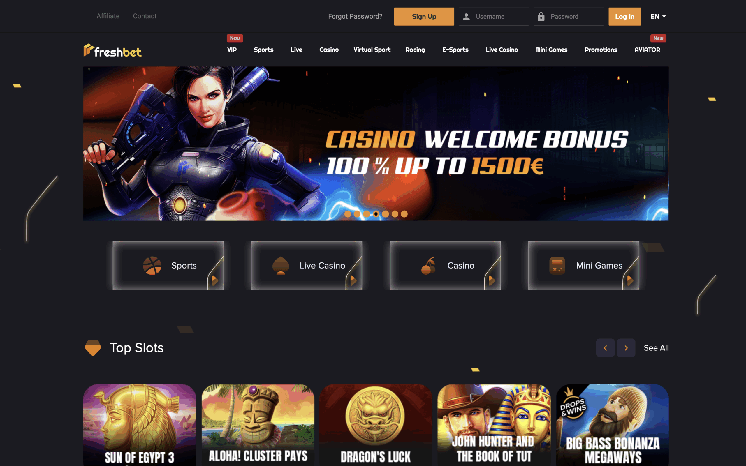 Freshbet Casino Interface and User Experience Banner
