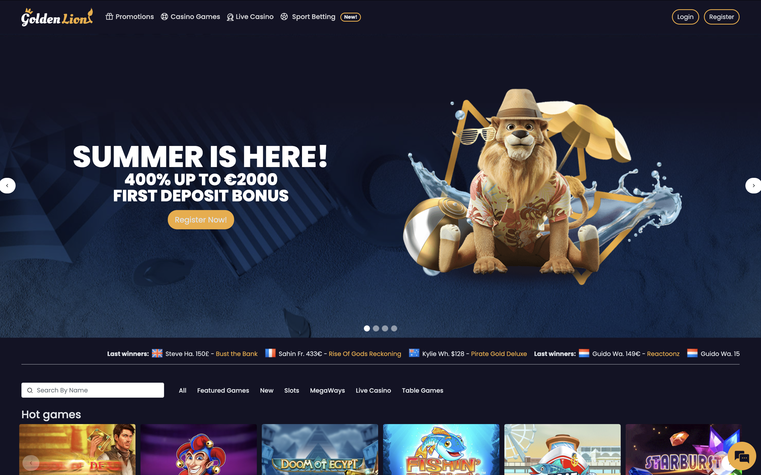 GoldenLion Casino Interface and User Experience Banner