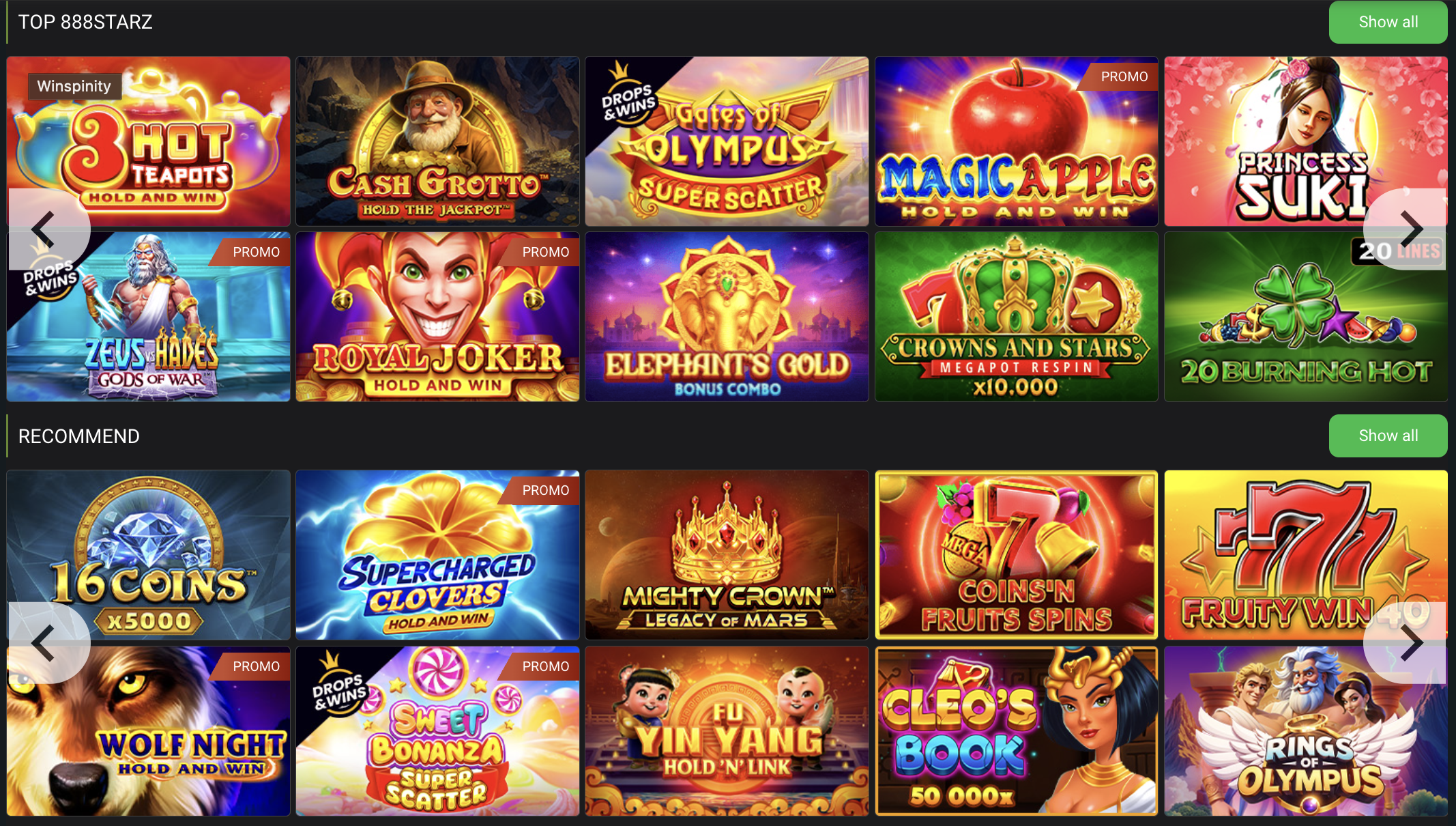 888Starz Casino Games Banner
